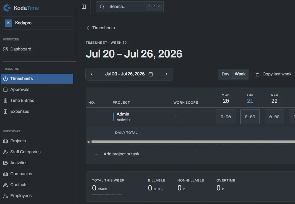KodaTime website